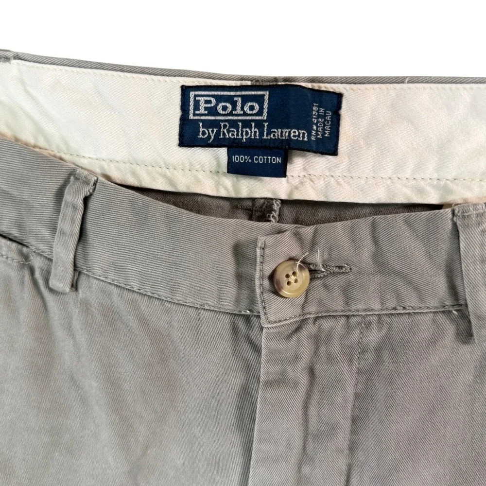 VTG Polo Ralph Lauren Mens 38x31 Gray Chino Pants Flat Front Straight Fit Preppy